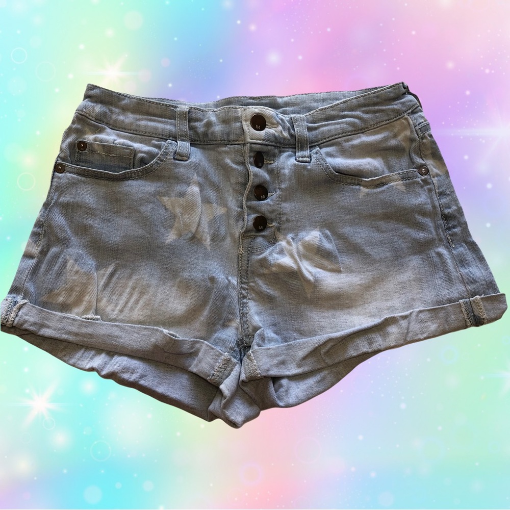 Mid-Rise Denim Shorts with Star Pattern
